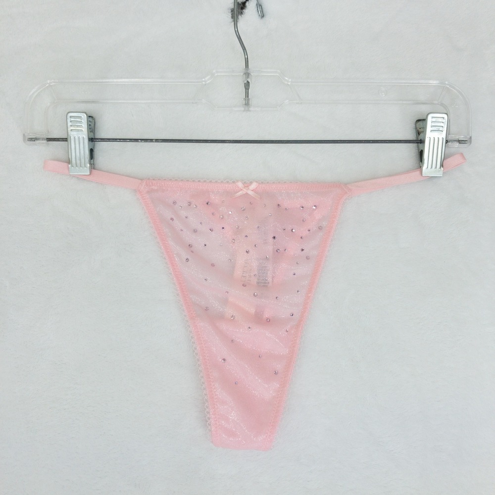 Victorias Secret Dream Angels Crystal Shimmer Thong Panties Womens Medium Pink
